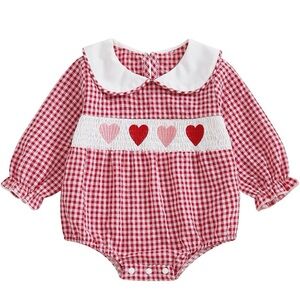 Cute Red and White Gingham Baby Romper